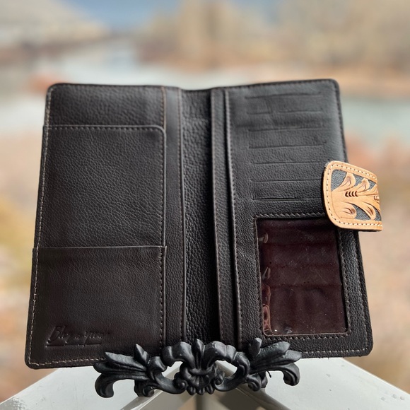 NEWπ»Sunflower Boho Western Hand Tooled Leather genuine Cowhide Flap Wallet gift - Picture 4 of 8